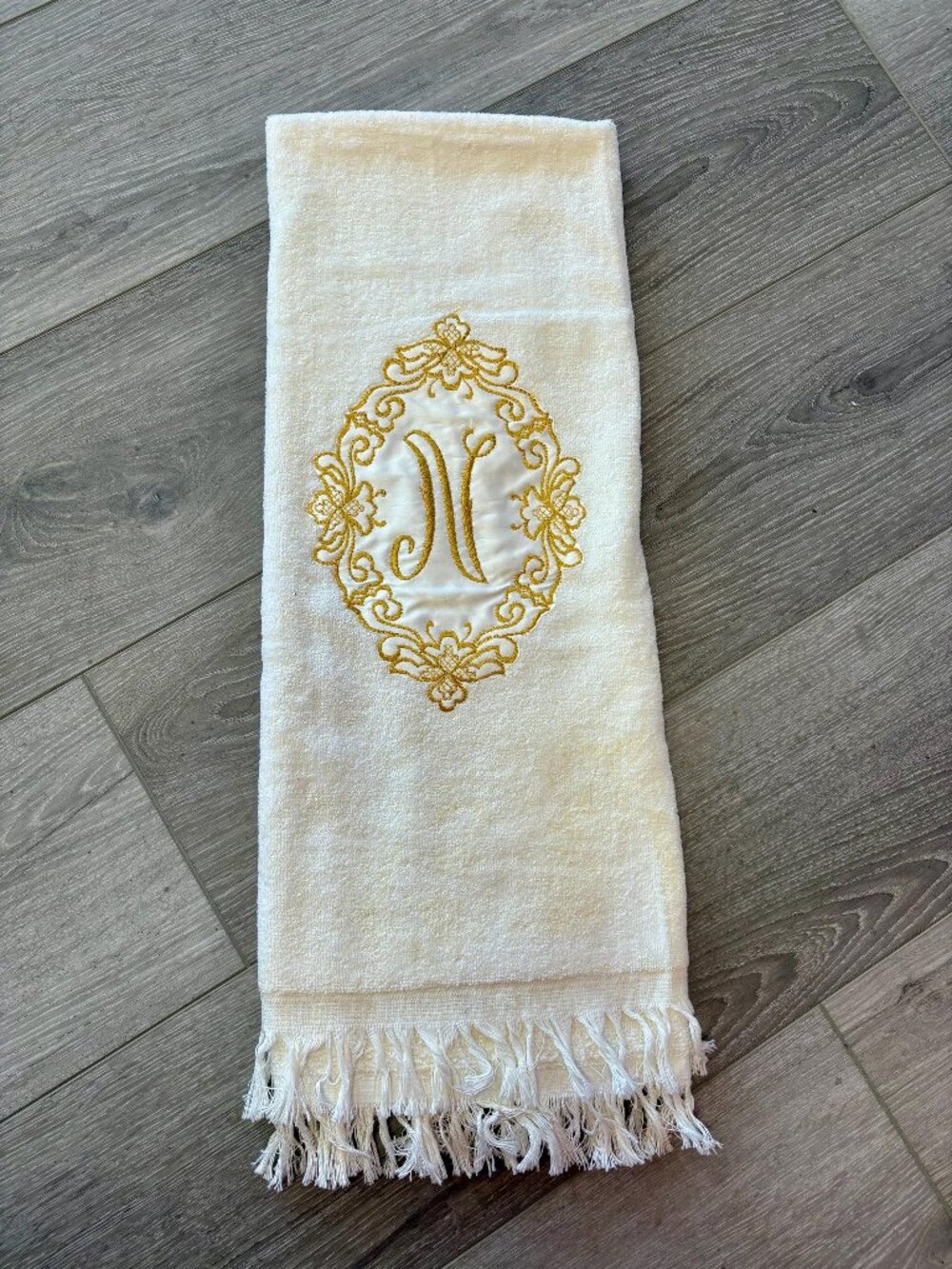 Vintage Barth & Dreyfuss Gold Monogrammed “N” Royal Terry Bath Towel~Made in USA